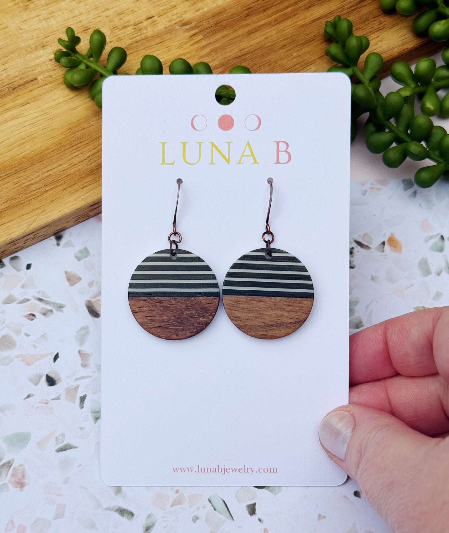 Simple Pinstripe Coin Wood Earrings