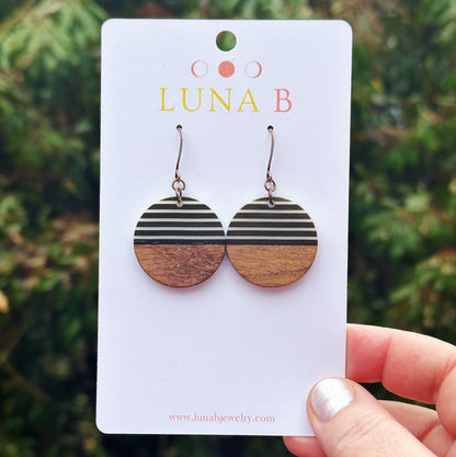 Simple Pinstripe Coin Wood Earrings