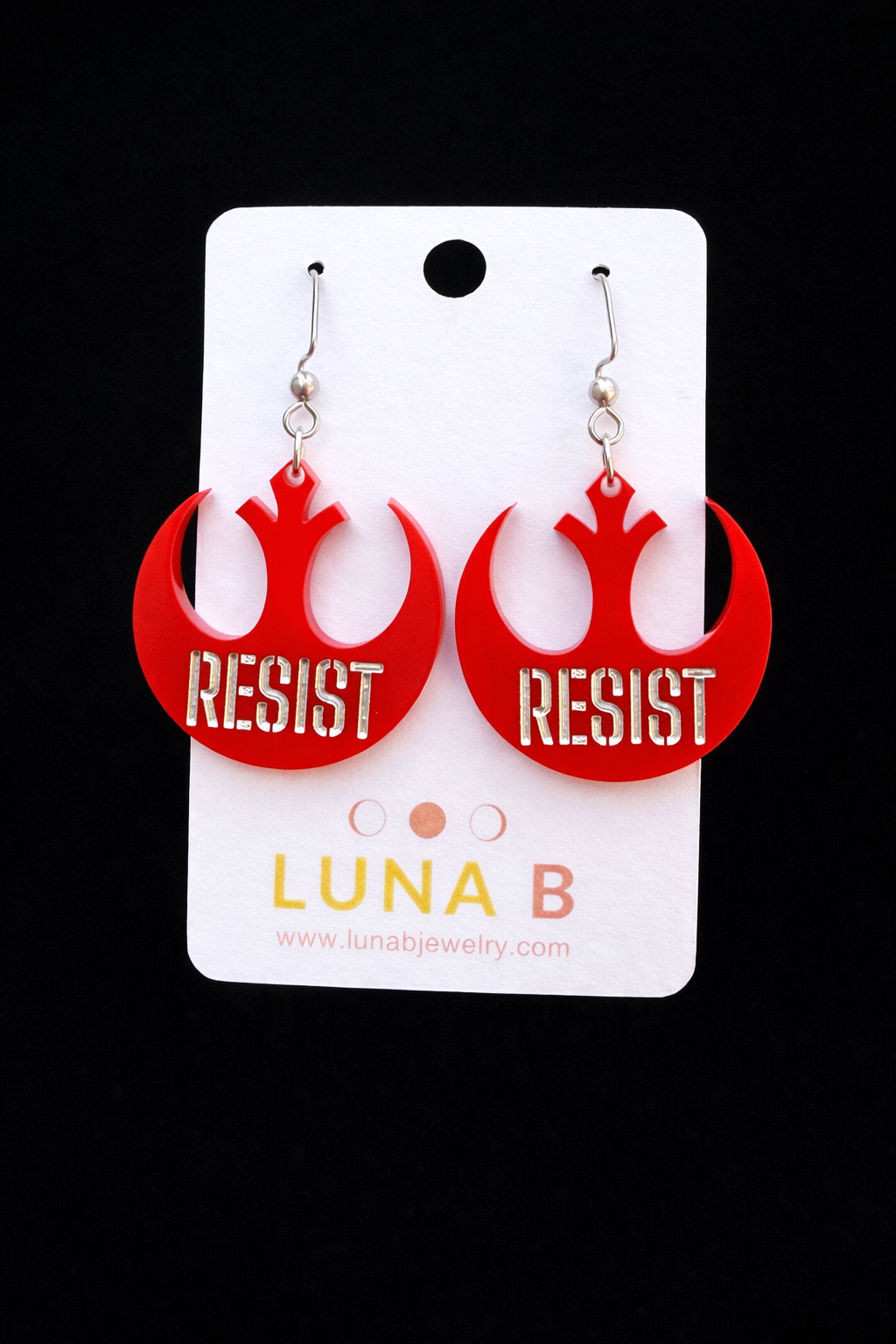 RESIST Rebel Earrings + Pin – Rebel Alliance Protest Jewelry | Red Acrylic Statement Earrings | Feminist Resistance Gift