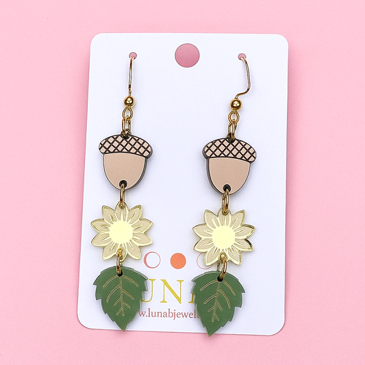 Fall Earrings – Acorns, Sunflowers & Leaves | Lightweight Acrylic Autumn Jewelry | Luna B Jewelry