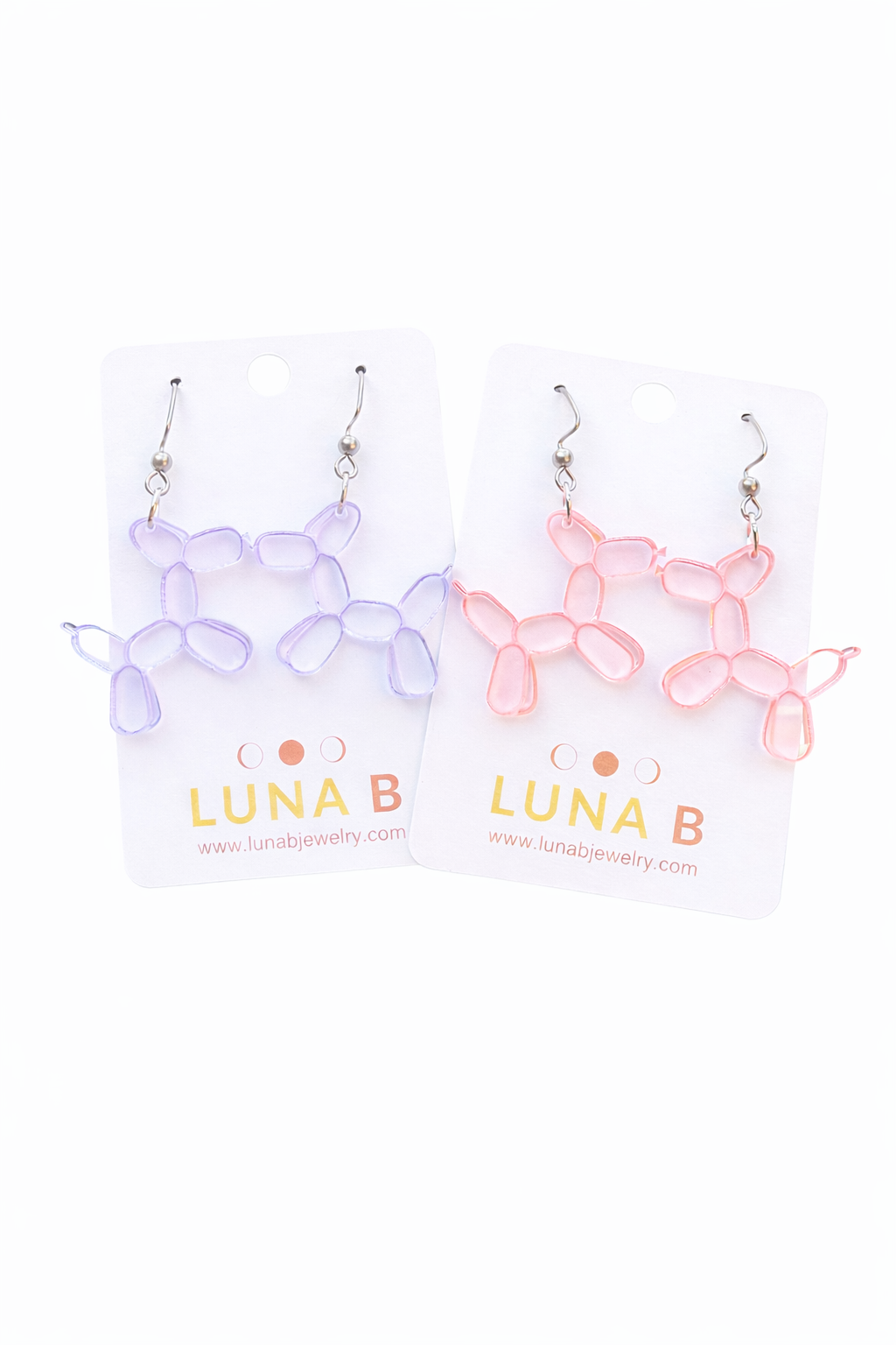 Balloon Animal Dog Earrings – Rosy Pink or Lavender