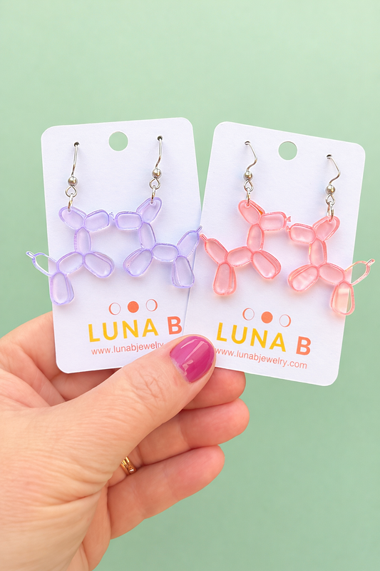 Balloon Animal Dog Earrings – Rosy Pink or Lavender Acrylic Puppy Earrings on Stainless Steel Hooks | Cute Balloon Dog Jewelry