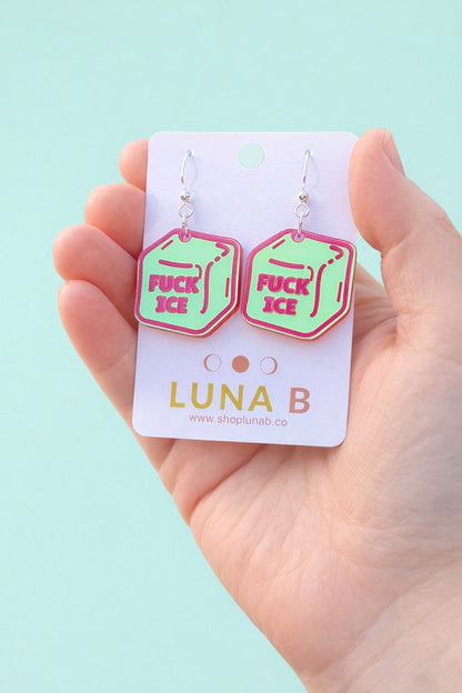 Fuck ICE Protest Earrings + Pin – Protest Acrylic Statement Earrings or Pin