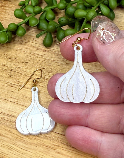 Garlic Earrings – Glittery White Acrylic Dangles | Snack Attack Collection | Luna B Jewelry