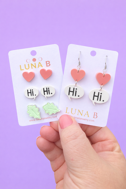 Hi Heart Earrings with Falling Leaves – Cozy Graphic Novel Romance Vibes