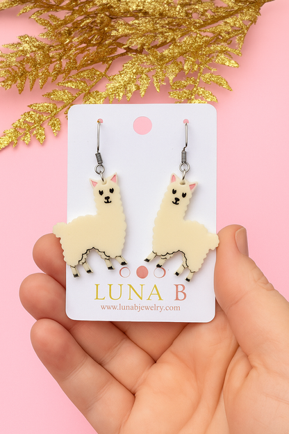 Llama Earrings – Petite Acrylic Dangles Inspired by Portland’s Beloved Therapy Llamas | Luna B Jewelry