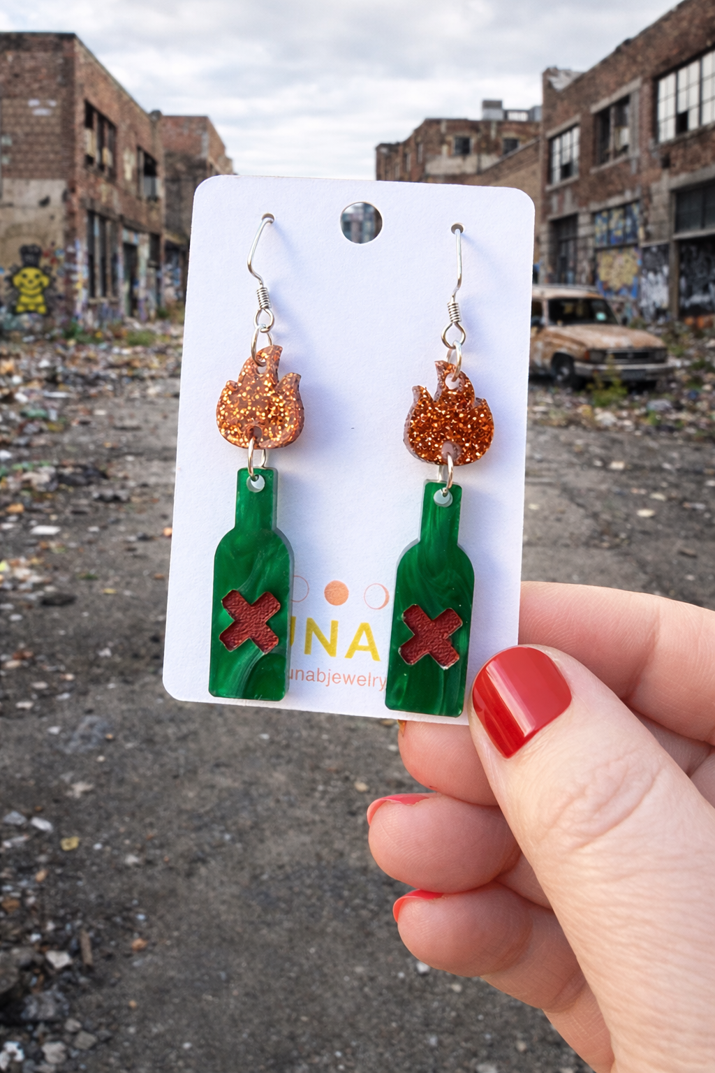 Molotov Cocktail Earrings – Punk Protest Flame Statement Dangles