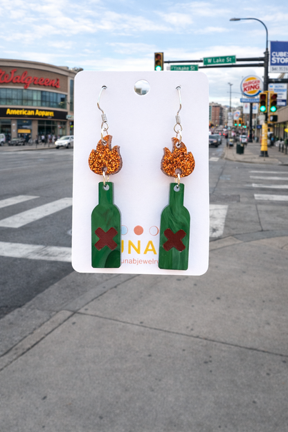 Molotov Cocktail Earrings – Punk Protest Flame Statement Dangles