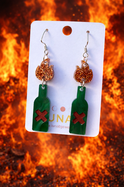 Molotov Cocktail Earrings – Punk Protest Flame Statement Dangles