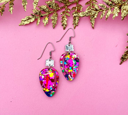 Pink Confetti Bulb Earrings – Colorful Holiday Dangles | Luna B Jewelry