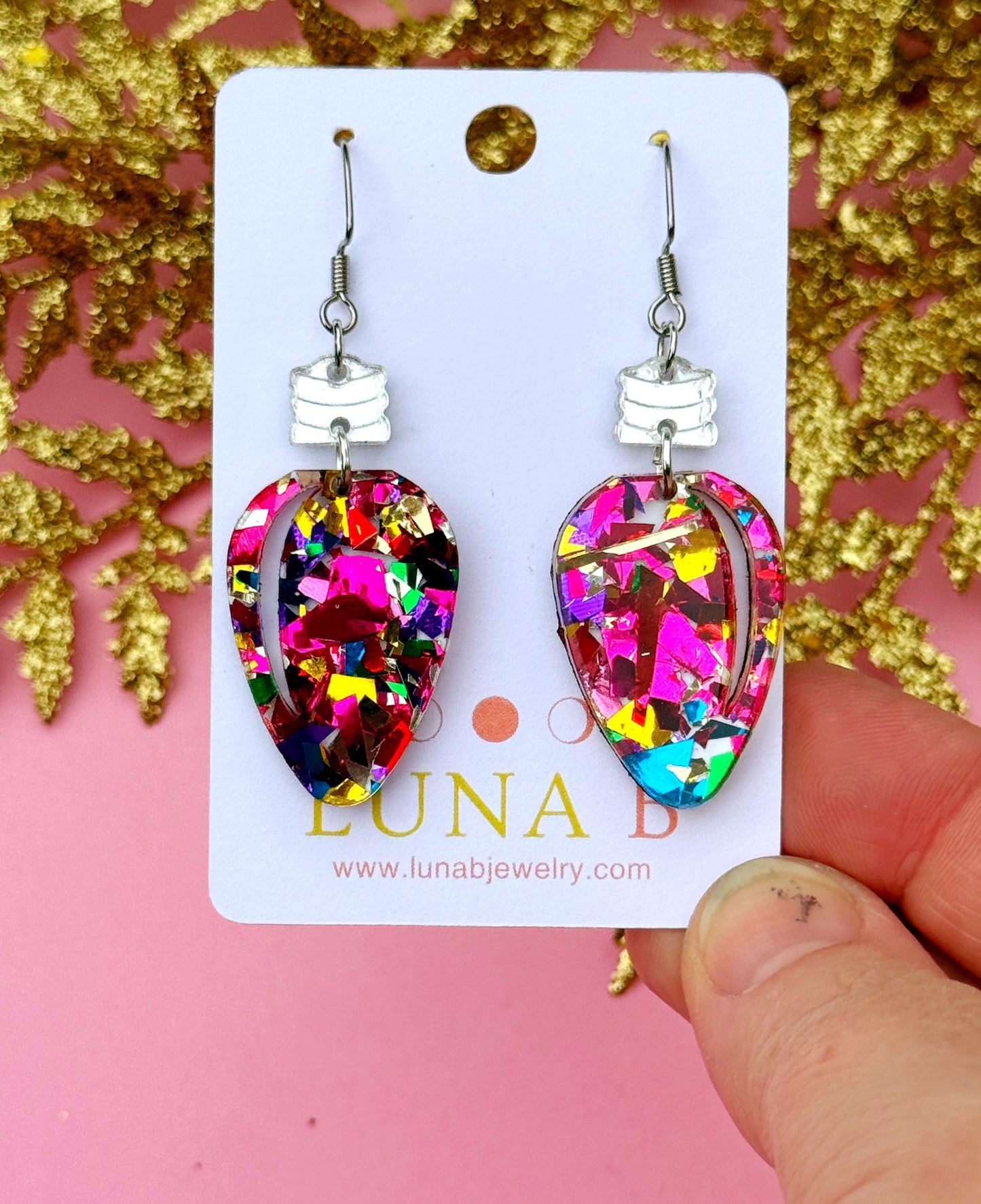 Pink Confetti Bulb Earrings – Colorful Holiday Dangles | Luna B Jewelry