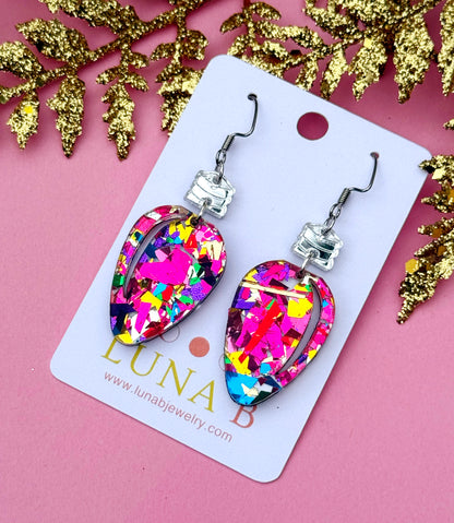 Pink Confetti Bulb Earrings – Colorful Holiday Dangles | Luna B Jewelry