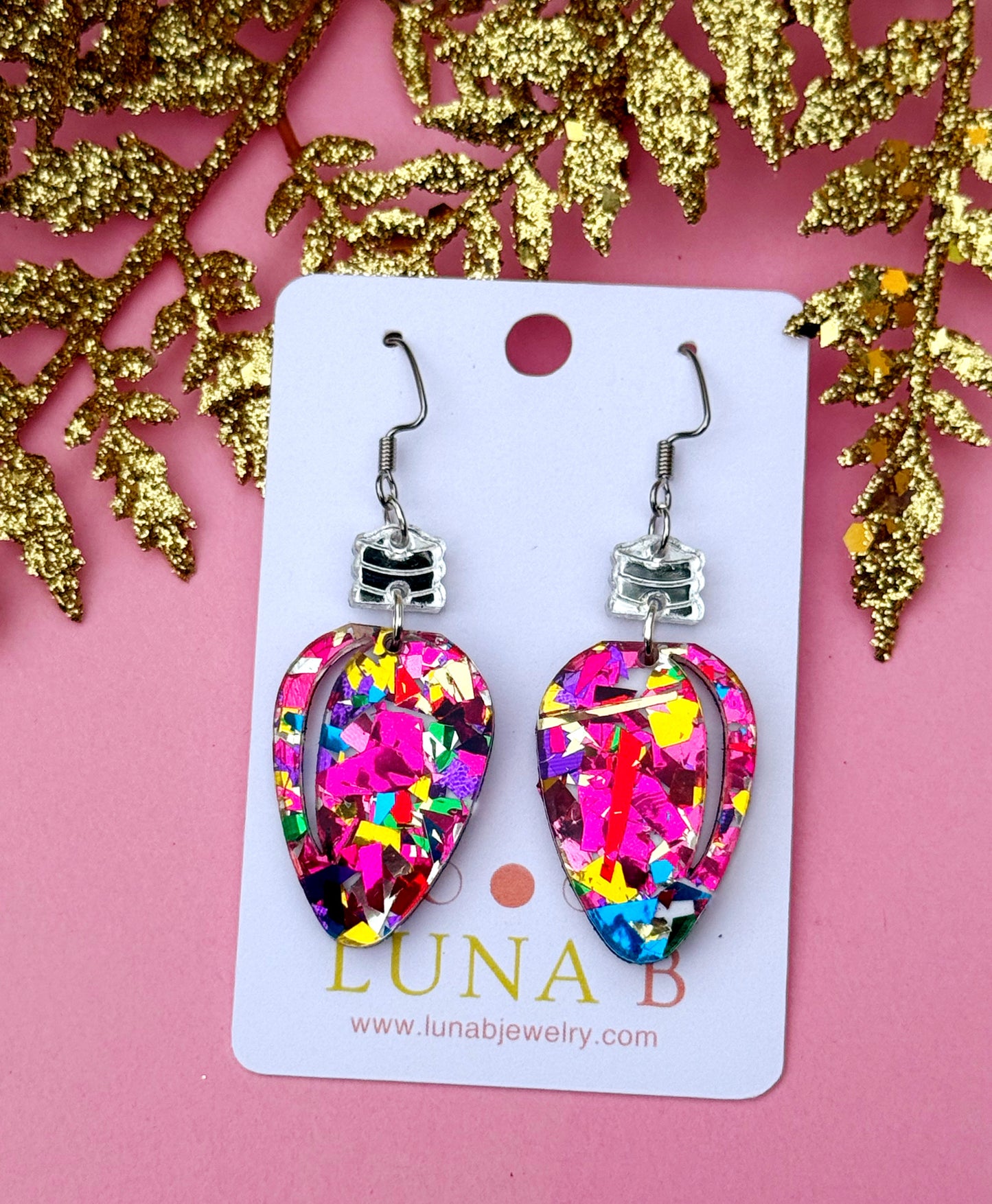 Pink Confetti Bulb Earrings – Colorful Holiday Dangles | Luna B Jewelry