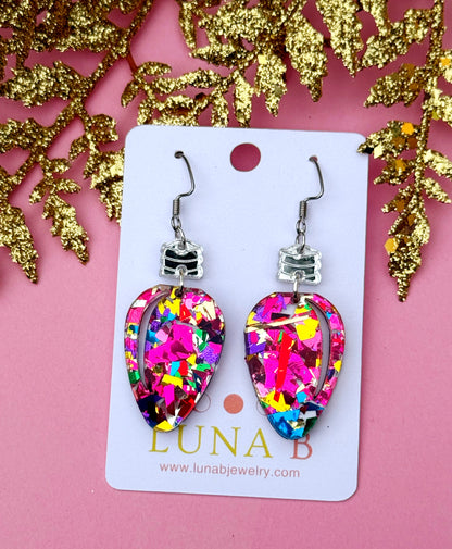 Pink Confetti Bulb Earrings – Colorful Holiday Dangles | Luna B Jewelry