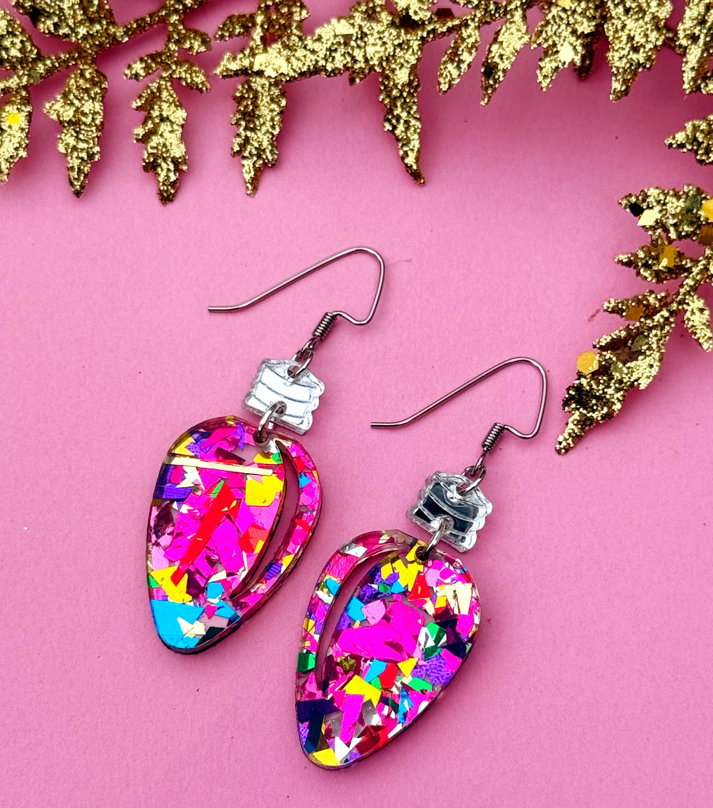 Pink Confetti Bulb Earrings – Colorful Holiday Dangles | Luna B Jewelry