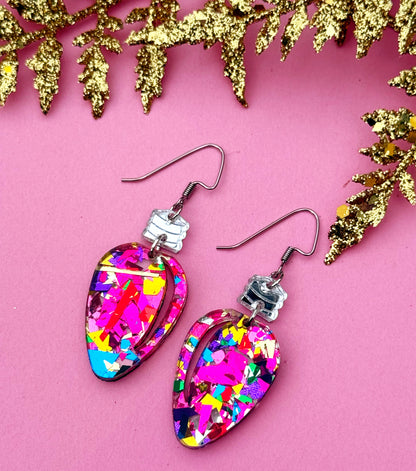 Pink Confetti Bulb Earrings – Colorful Holiday Dangles | Luna B Jewelry