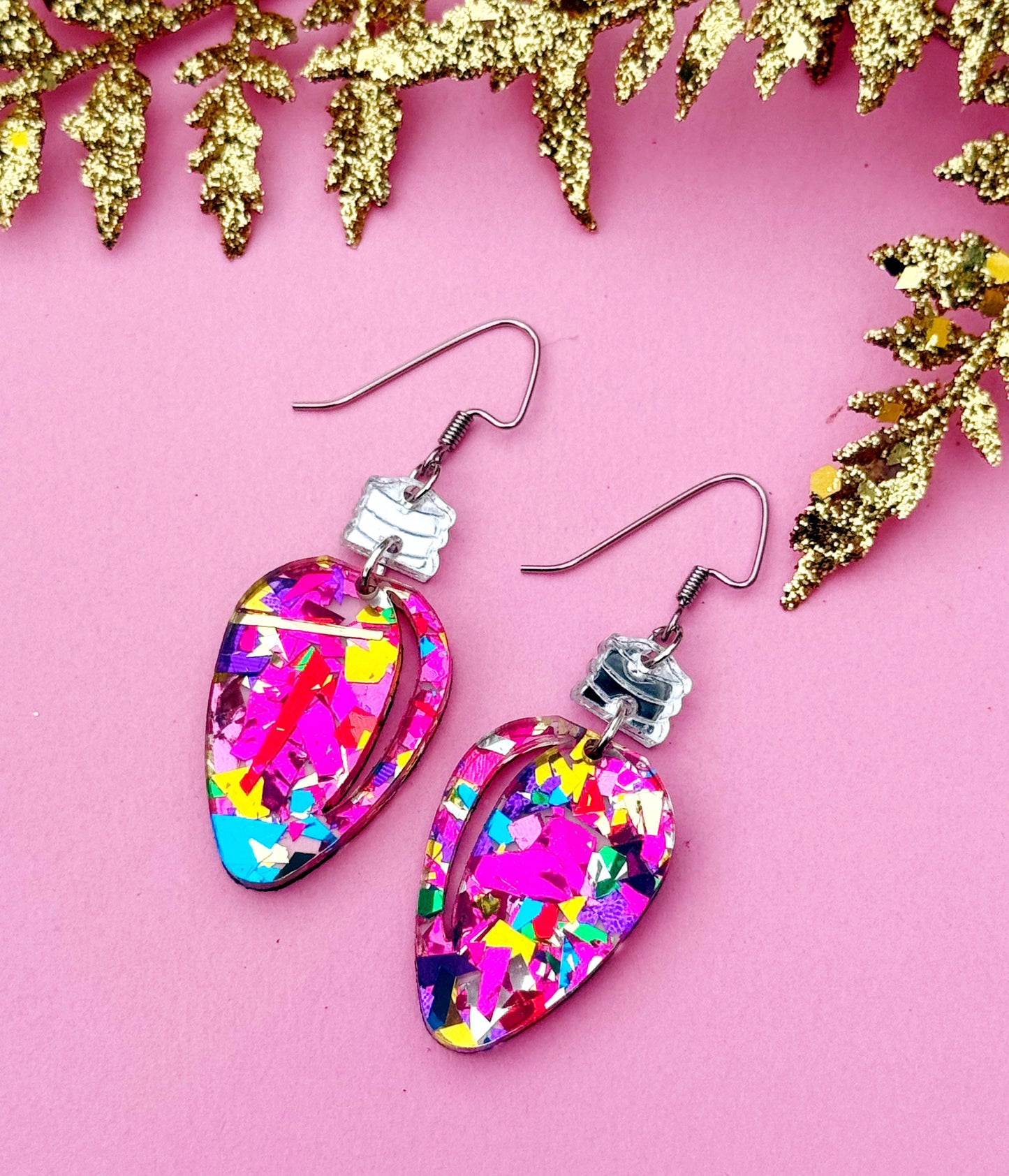 Pink Confetti Bulb Earrings – Colorful Holiday Dangles | Luna B Jewelry