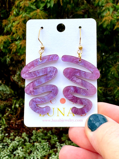 Squiggle Earrings in Purple or Abalone Shell