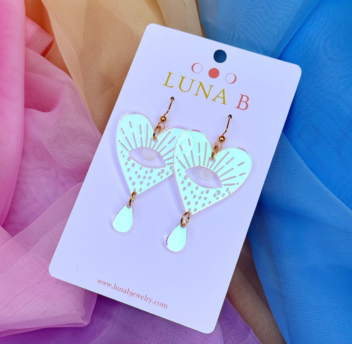 Iridescent Mystic Eye Heart Earrings