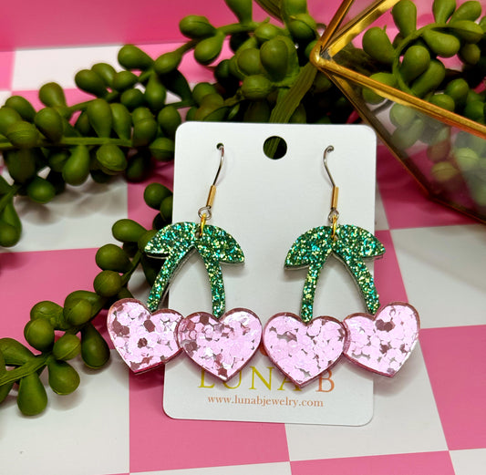 Pink Sweetheart Cherry Earrings