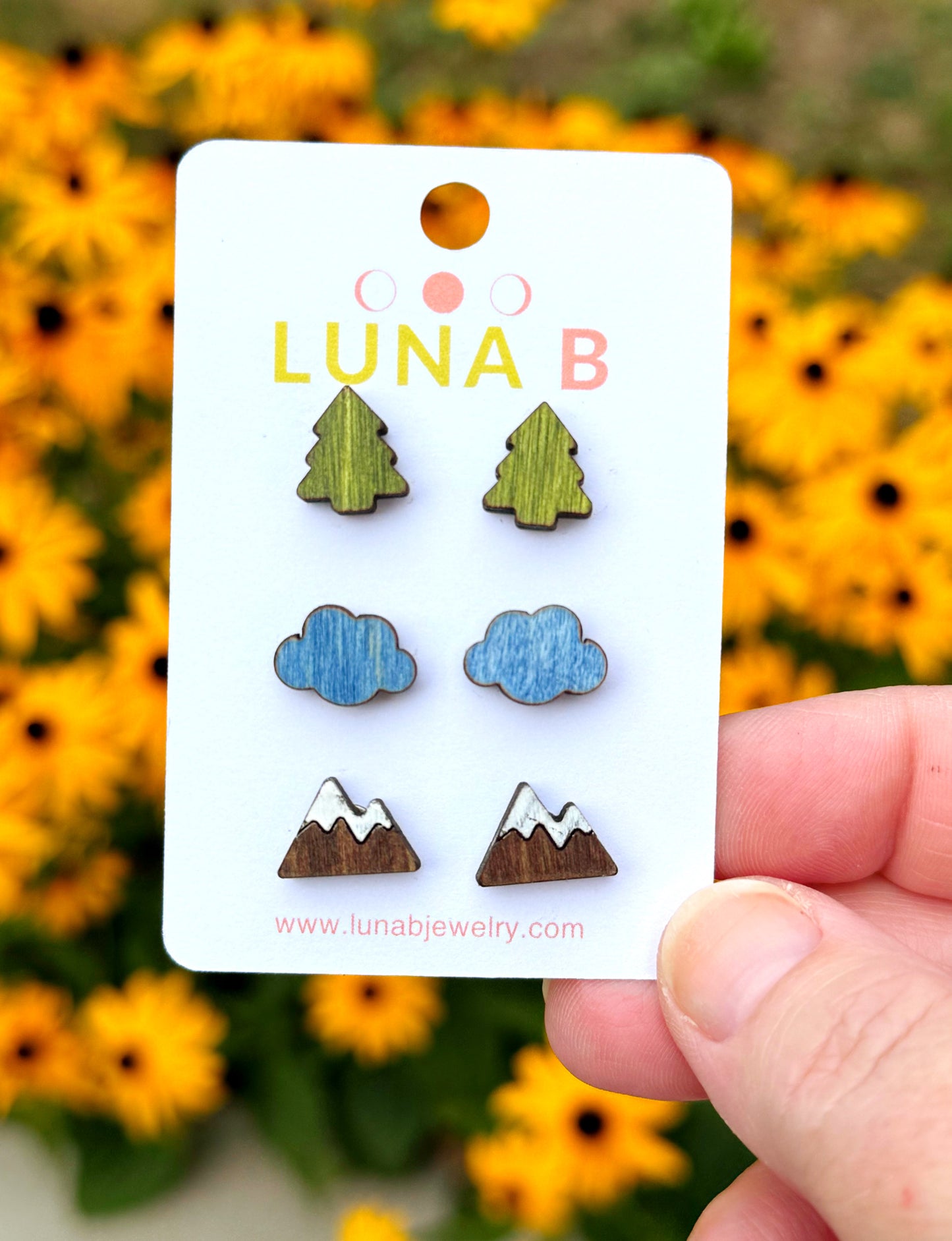 PNW Adventure Stud Earrings Set – Trees, Clouds & Mountains | Laser Cut Wooden Jewelry
