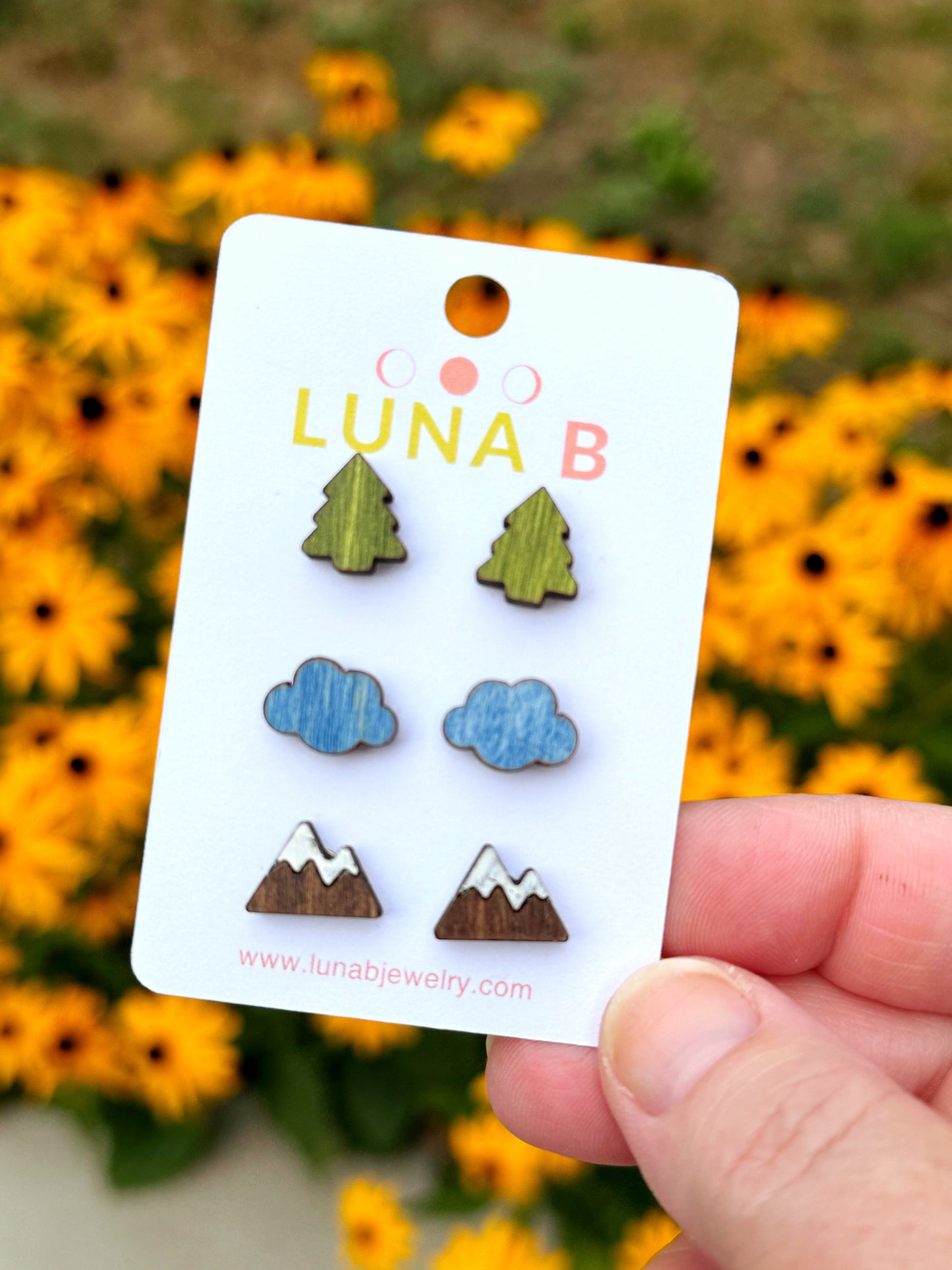 PNW Adventure Stud Earrings Set – Trees, Clouds & Mountains | Laser Cut Wooden Jewelry