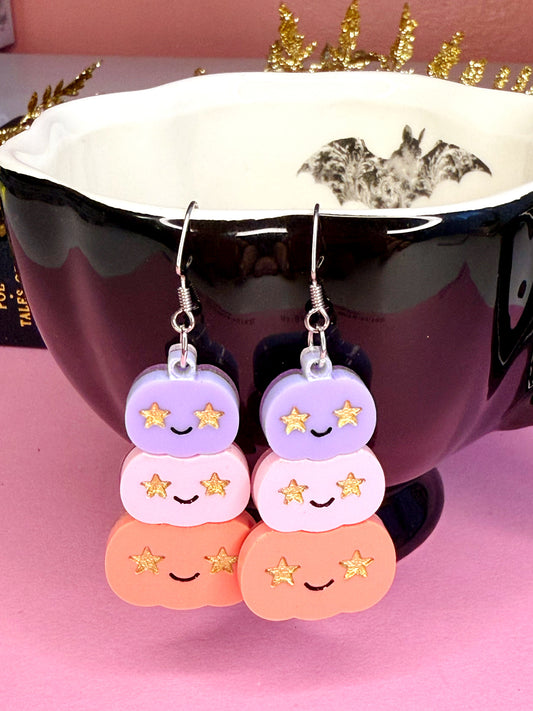 Starry-Eyed Pumpkin Stack Earrings – Pastel Fall Jewelry for Sensitive Ears