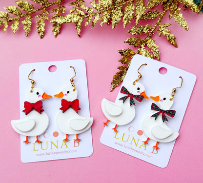 Holiday Duck Earrings – Festive Bow Acrylic Dangles | Luna B Jewelry