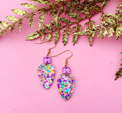 Purple Confetti Sparkle Bulb Earrings – Pastel Glitter Acrylic Dangles | Luna B Jewelry