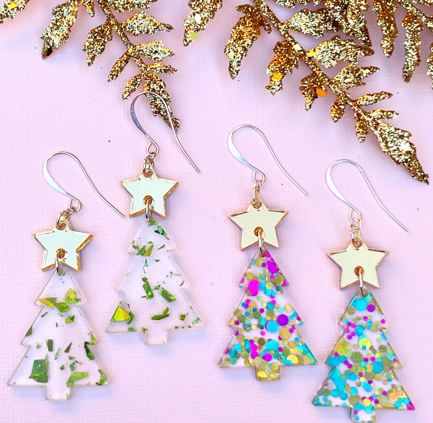 Happy Holiday Tree Earrings (in polka dot or green flecks)