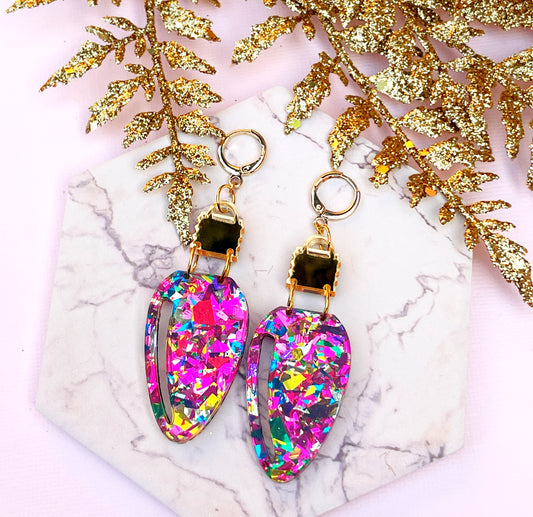 Pink Confetti Holiday Lights Earrings