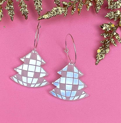 Disco Ball Christmas Tree Earrings – Mirrored Acrylic Holiday Dangles | Luna B Jewelry