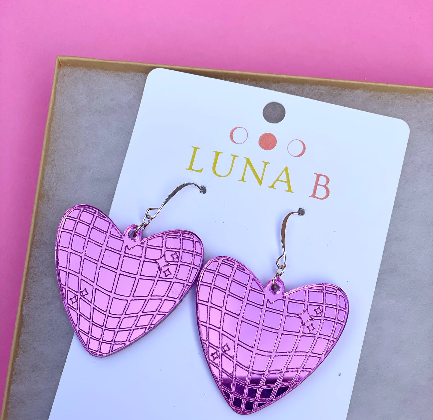 Pink Disco Heart Earrings