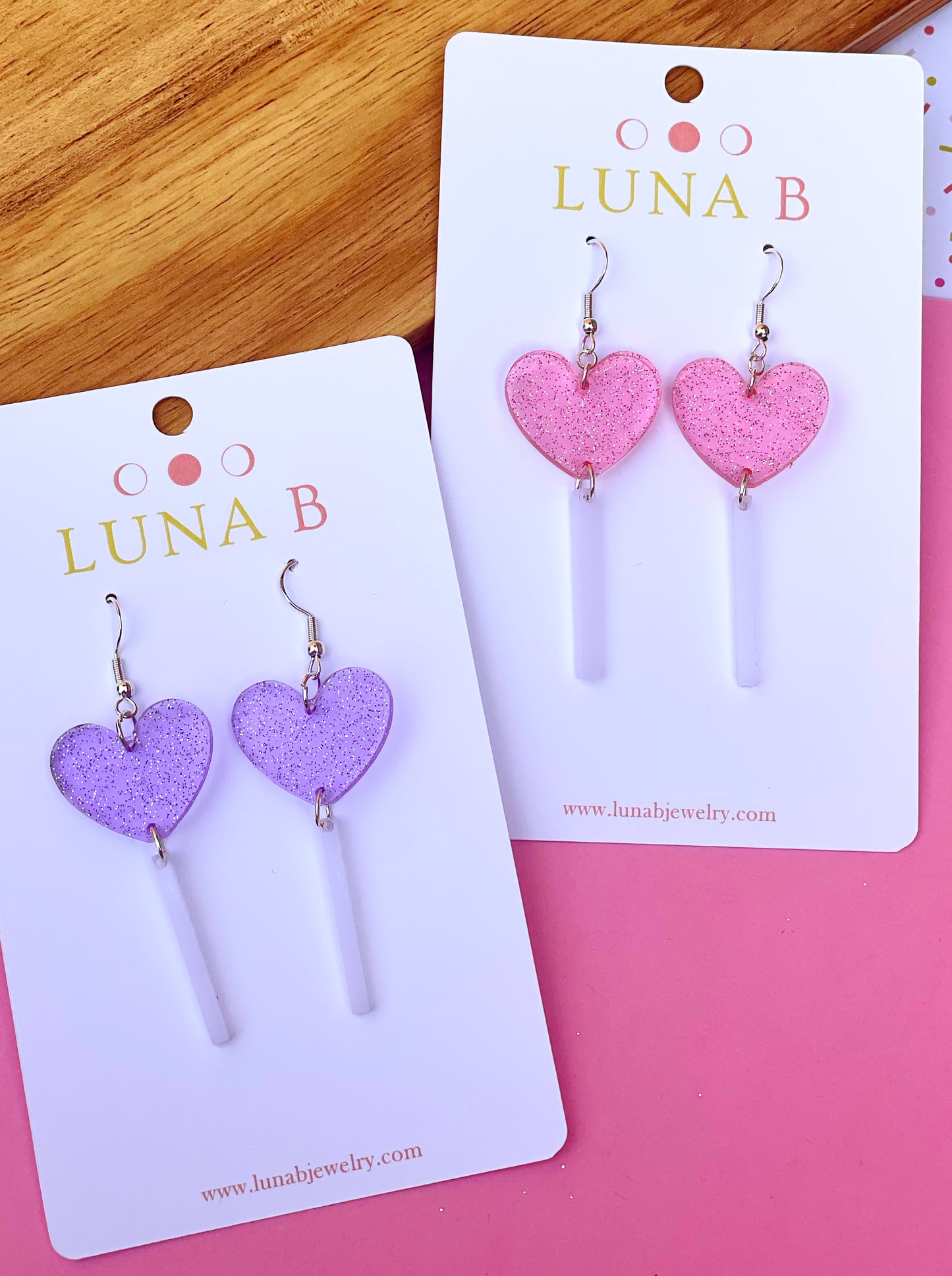 Heart Lollipop Earrings in Pink or Purple