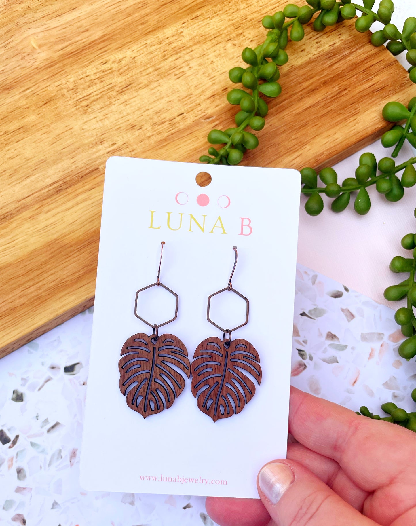 Monstera Leaves in Wood Earrings