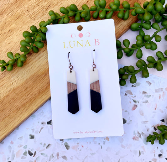 Black and White Wooden Matchstick Earrings
