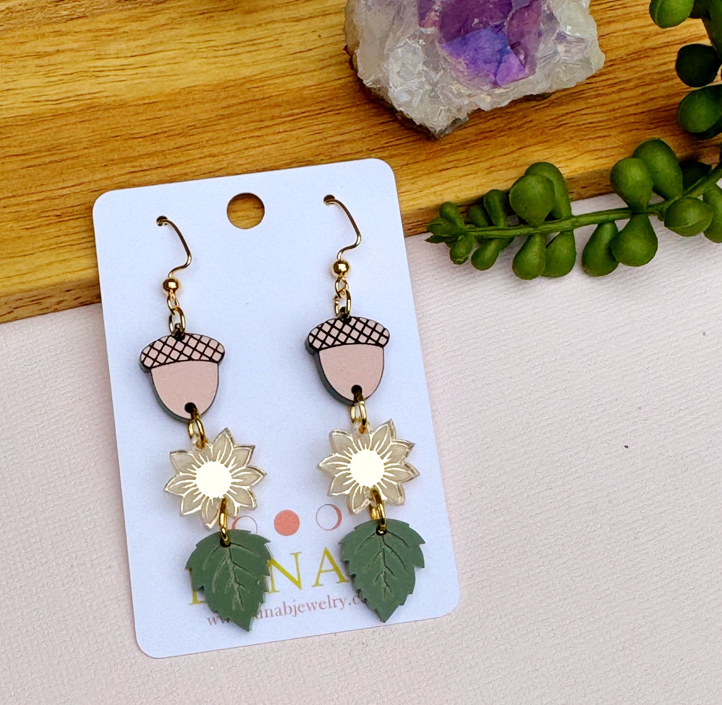 Fall Trio Earrings, Acorn, Sunflower, Leaves