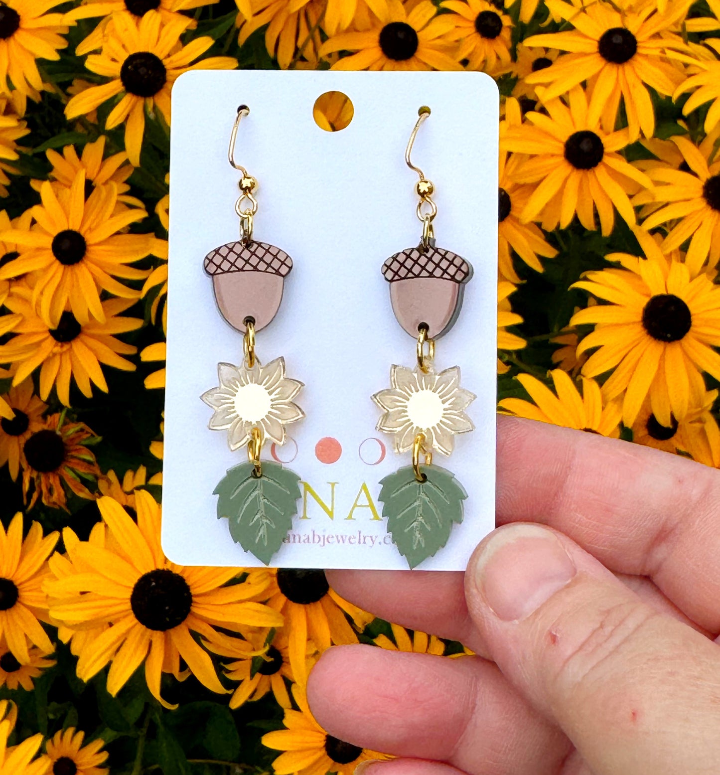 Fall Trio Earrings, Acorn, Sunflower, Leaves