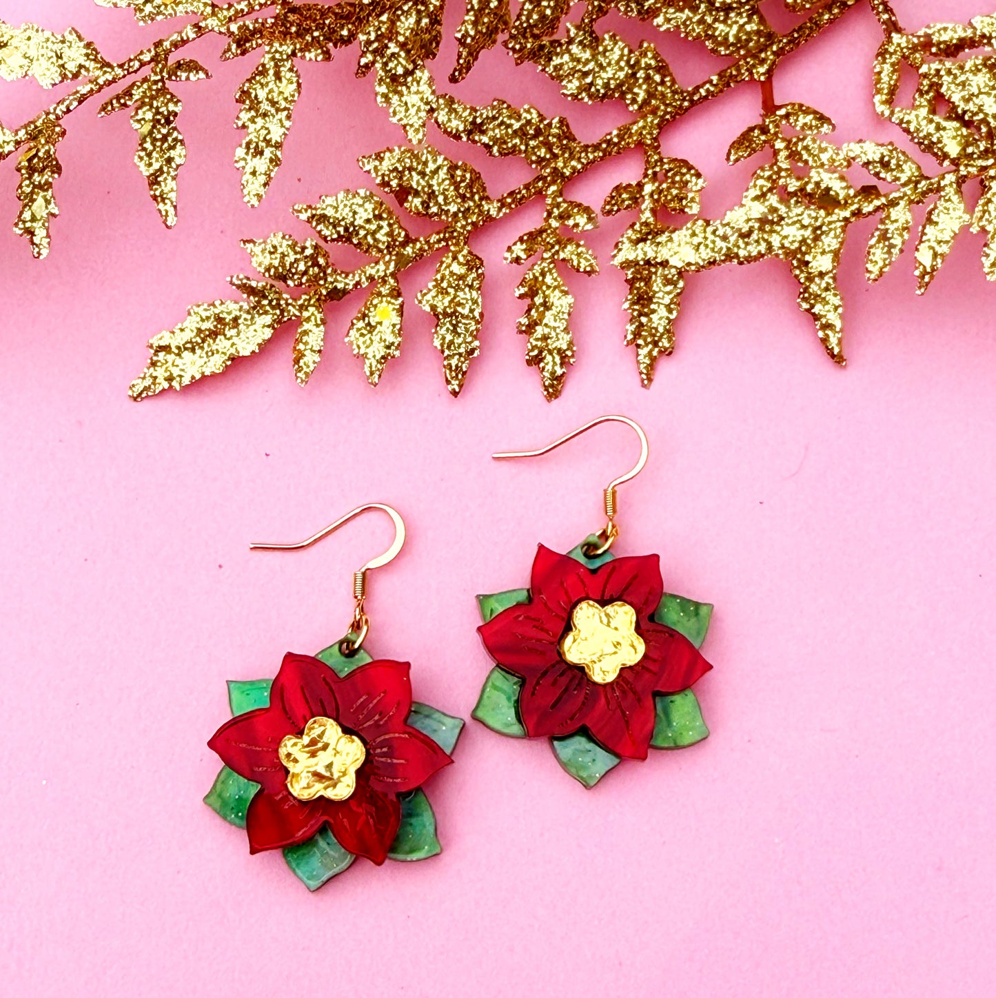 Poinsettia Earrings – Layered Acrylic Holiday Flower Dangles | Luna B Jewelry