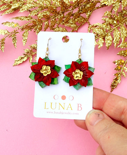 Poinsettia Earrings – Layered Acrylic Holiday Flower Dangles | Luna B Jewelry