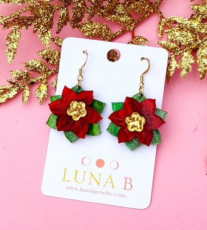 Poinsettia Earrings – Layered Acrylic Holiday Flower Dangles | Luna B Jewelry