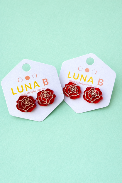 Red Rose Stud Earrings – Rose City Inspired Floral Acrylic Studs