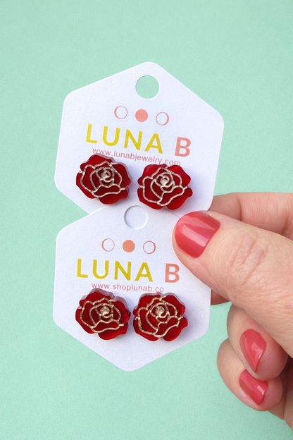 Red Rose Stud Earrings – Rose City Inspired Floral Acrylic Studs