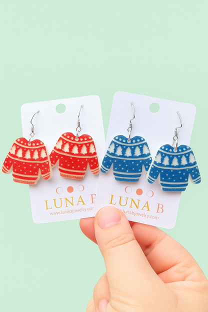 Not-So-Ugly Christmas Sweater Earrings – Festive Laser-Cut Acrylic Holiday Jewelry