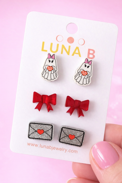 Be My Boo Valentine Stud Earring Set – 3 Pair Pack