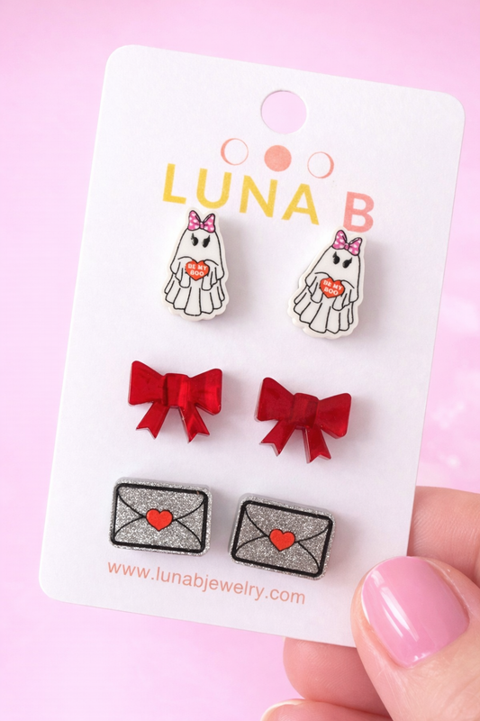 Be My Boo Valentine Stud Earring Set – 3 Pair Pack