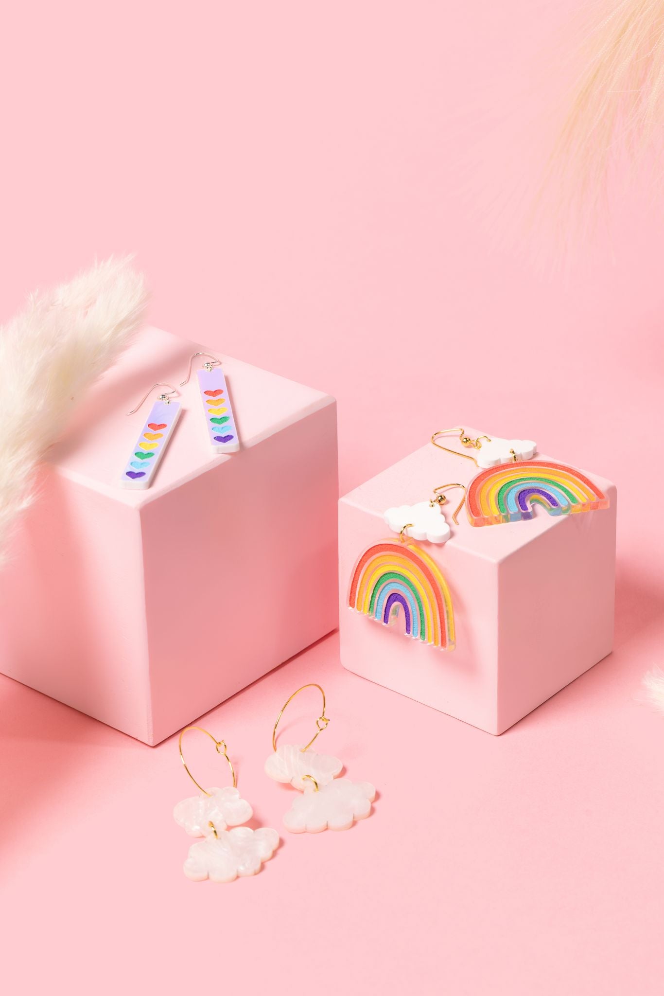 Rainbow Heart Bar Earrings