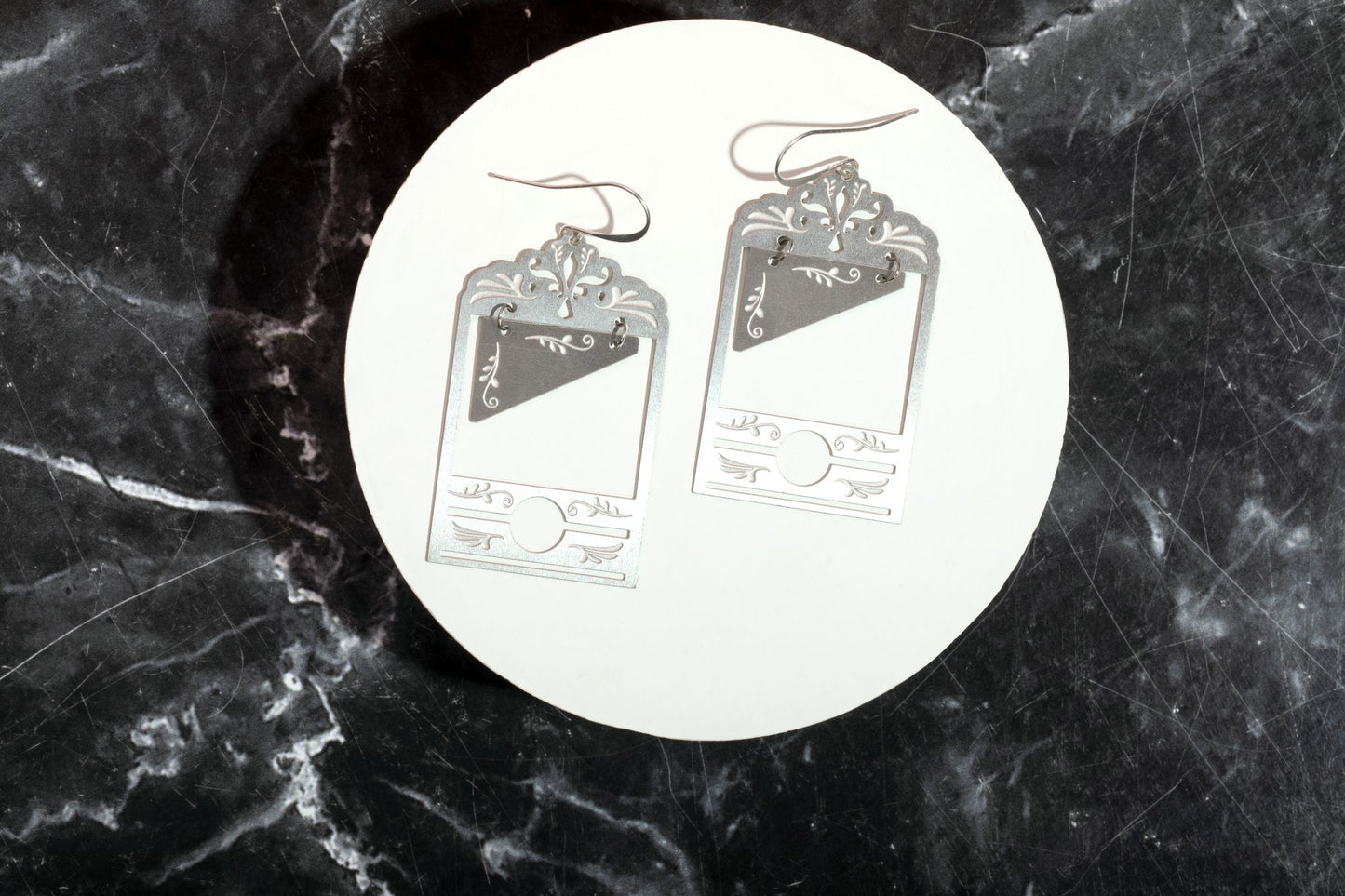 Engraved Silver Guillotine Earrings