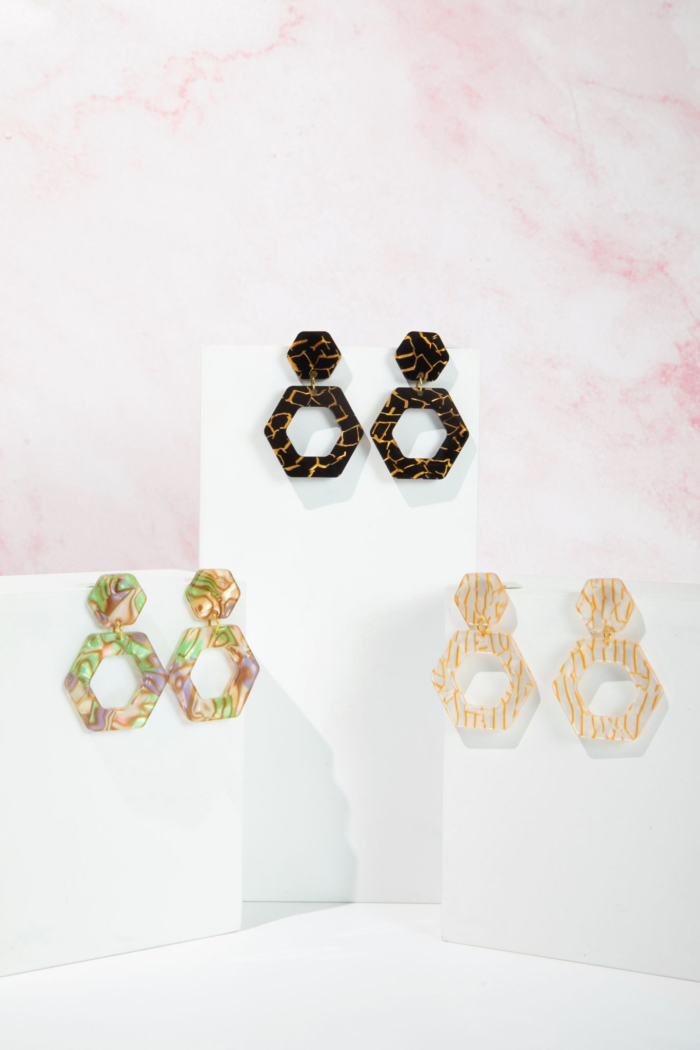 Double Hexagon Post Earrings
