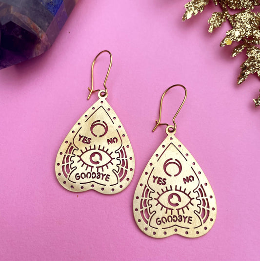 Gold Ouija Planchette Earrings